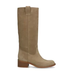 Manfield Beige suède laars^DAMES Laarzen