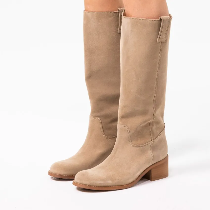 Manfield Beige suède laars^DAMES Laarzen