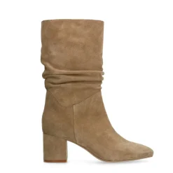Manfield Beige suède laarzen met hak^DAMES Laarzen