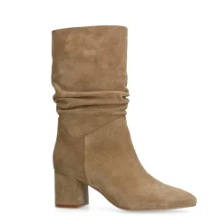 Manfield Beige suède laarzen met hak^DAMES Laarzen