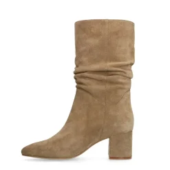 Manfield Beige suède laarzen met hak^DAMES Laarzen