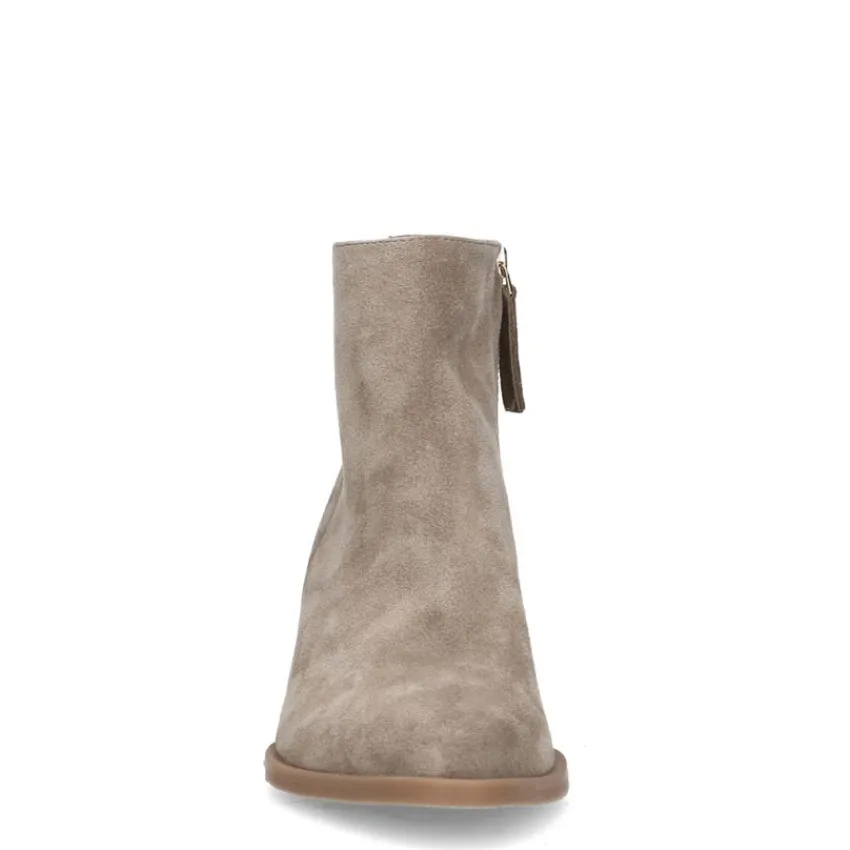 Manfield Beige suède lage cowboy laarzen^DAMES Enkellaarsjes