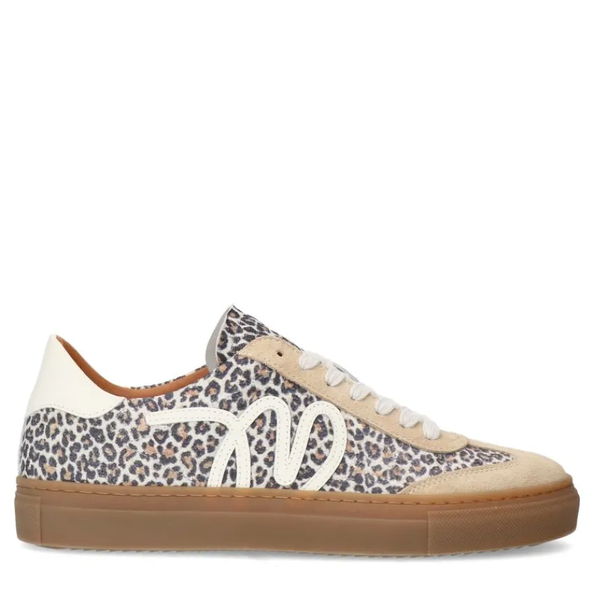 Manfield Beige suède leopard sneakers^DAMES Sneakers