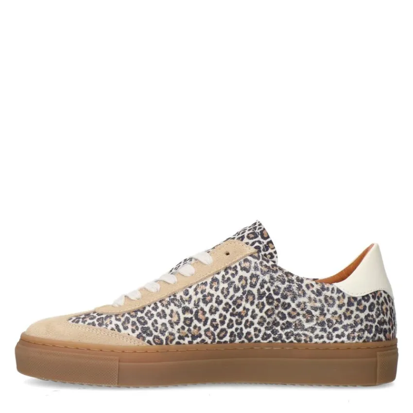 Manfield Beige suède leopard sneakers^DAMES Sneakers