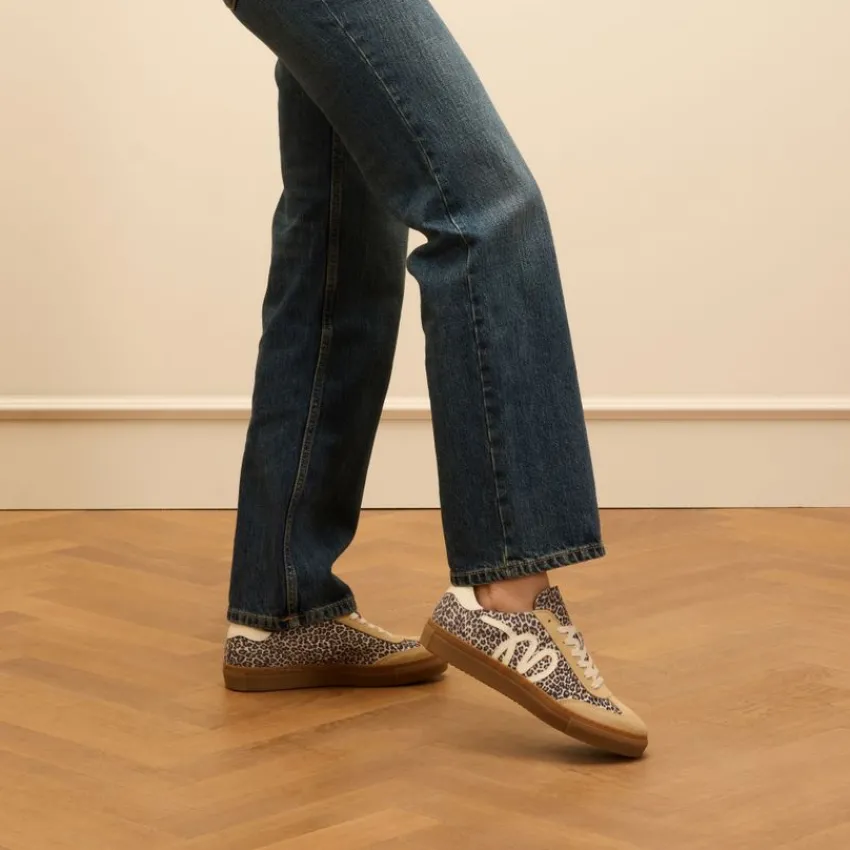Manfield Beige suède leopard sneakers^DAMES Sneakers