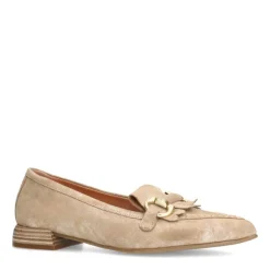 Manfield Beige suède loafers met glitter^DAMES Loafers