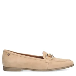 No Stress Beige suède loafers met gouden chain^DAMES Loafers