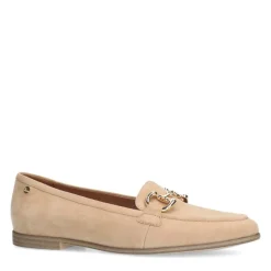 No Stress Beige suède loafers met gouden chain^DAMES Loafers
