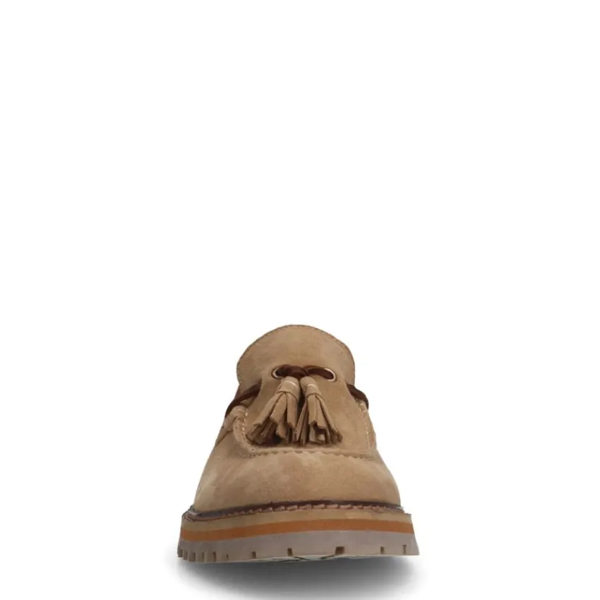 Manfield Beige suède loafers met kwastje^Heren Veterschoenen|Loafers