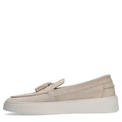 Manfield Beige suède loafers met kwastjes^Heren Loafers