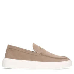 Manfield Beige suède loafers met sportieve zool^Heren Loafers