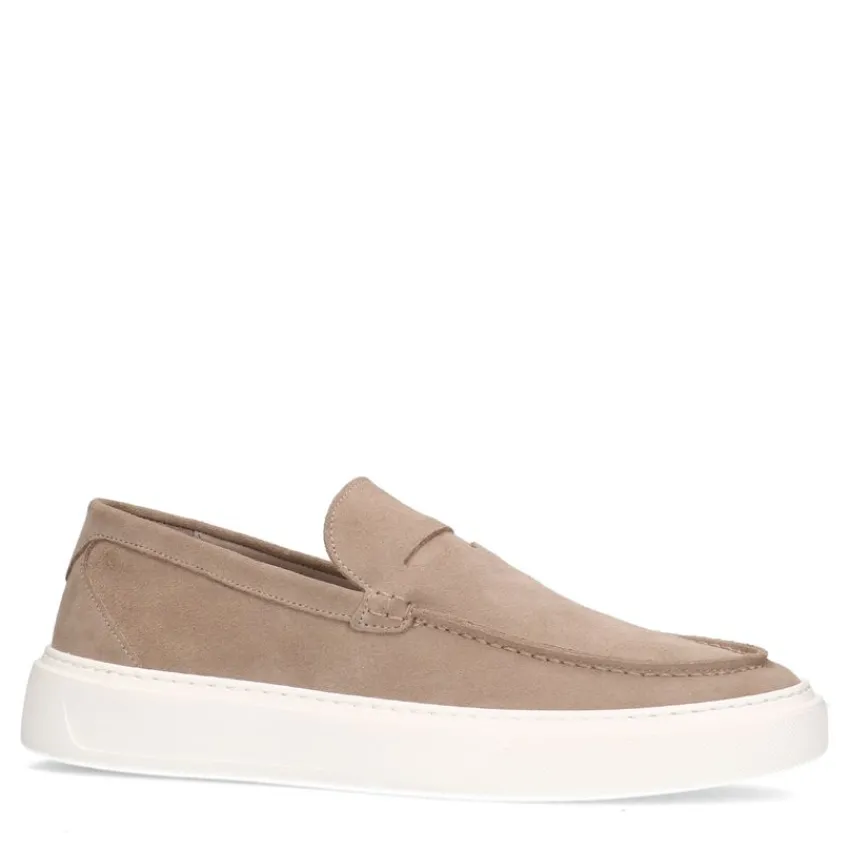 Manfield Beige suède loafers met sportieve zool^Heren Loafers