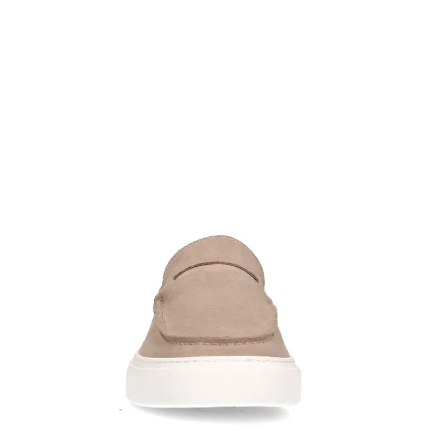 Manfield Beige suède loafers met sportieve zool^Heren Loafers