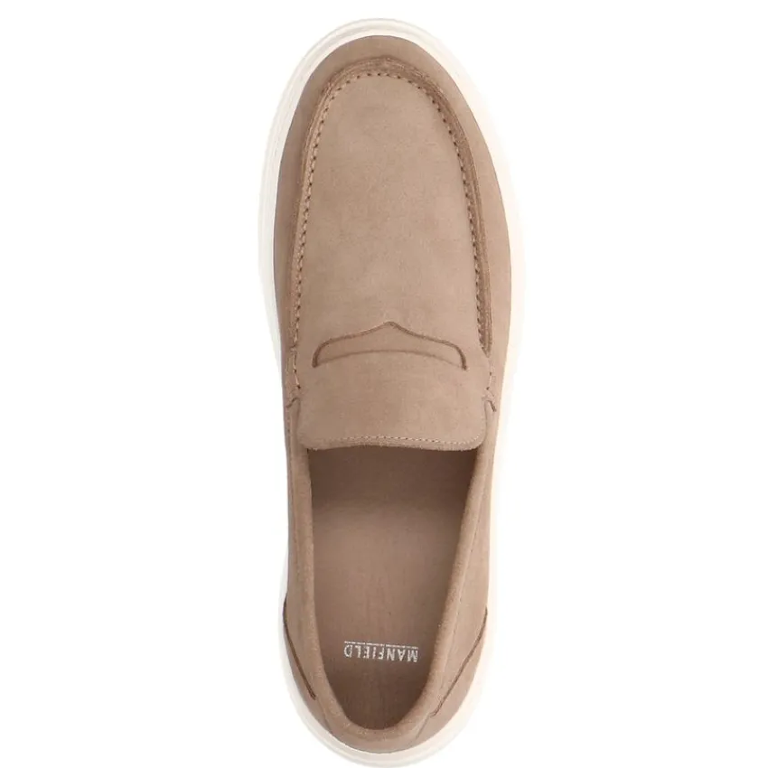 Manfield Beige suède loafers met sportieve zool^Heren Loafers