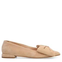 Manfield Beige suède loafers met strik^DAMES Loafers