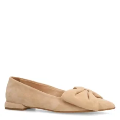 Manfield Beige suède loafers met strik^DAMES Loafers