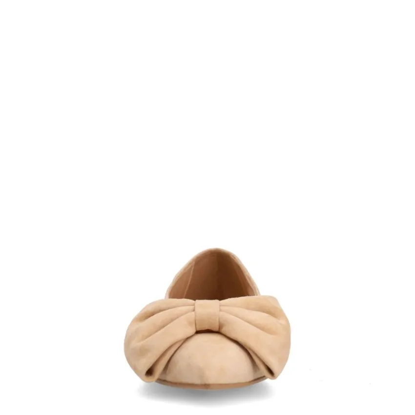 Manfield Beige suède loafers met strik^DAMES Loafers