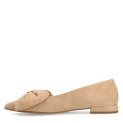 Manfield Beige suède loafers met strik^DAMES Loafers