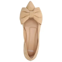 Manfield Beige suède loafers met strik^DAMES Loafers