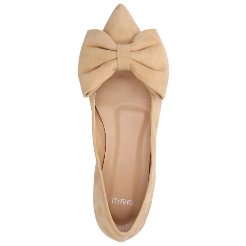 Manfield Beige suède loafers met strik^DAMES Loafers