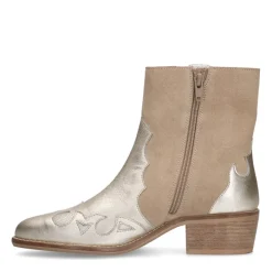 Manfield Beige suède metallic cowboy laarzen^DAMES Enkellaarsjes