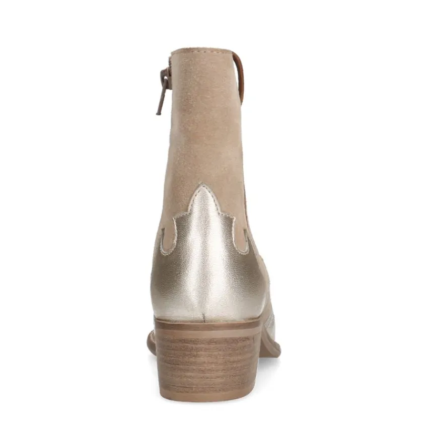 Manfield Beige suède metallic cowboy laarzen^DAMES Enkellaarsjes