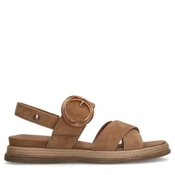 No Stress Beige suède plateau sandalen met gesp^DAMES Sandalen