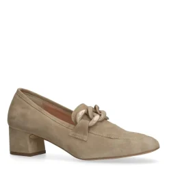 Manfield Beige suède pumps met ketting^DAMES Pumps
