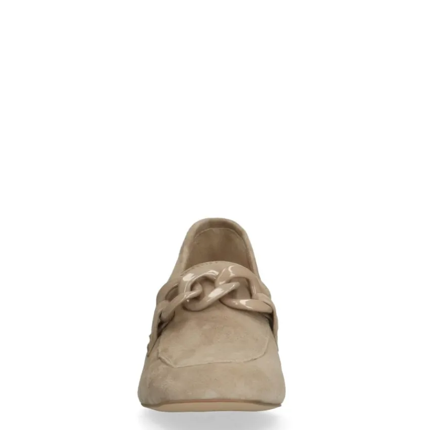 Manfield Beige suède pumps met ketting^DAMES Pumps