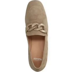 Manfield Beige suède pumps met ketting^DAMES Pumps