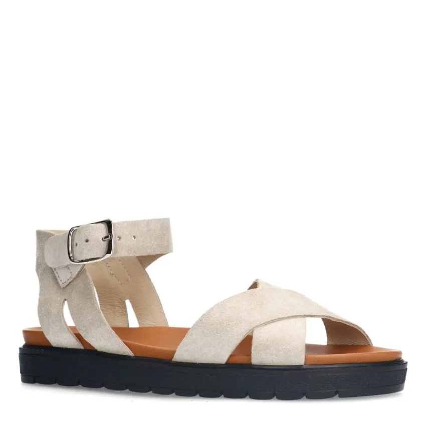 Manfield Beige suède sandalen^DAMES Sandalen