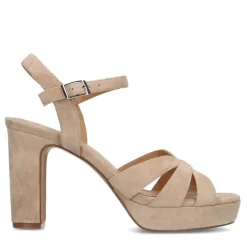 Manfield Beige suède sandalen met hak^DAMES Sandalen