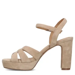 Manfield Beige suède sandalen met hak^DAMES Sandalen