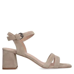 Manfield Beige suède sandalen met hak^DAMES Sandalen
