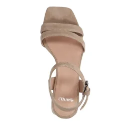 Manfield Beige suède sandalen met hak^DAMES Sandalen