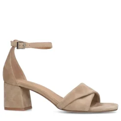 Manfield Beige suède sandalen met hak^DAMES Sandalen