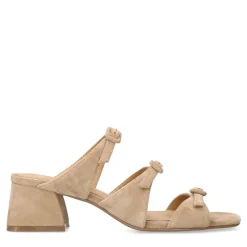 Manfield Beige suède sandalen met hak en gespjes^DAMES Sandalen
