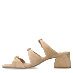 Manfield Beige suède sandalen met hak en gespjes^DAMES Sandalen