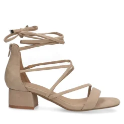 Manfield Beige suède sandalen met hak^DAMES Sandalen