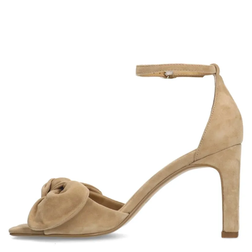 Manfield Beige suède sandalen met hak^DAMES Sandalen