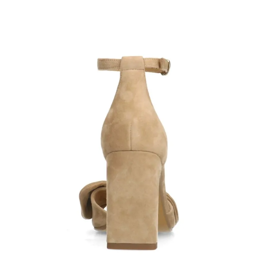 Manfield Beige suède sandalen met hak^DAMES Sandalen