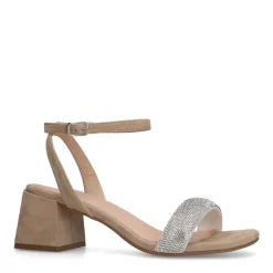 Manfield Beige suède sandalen met hak met strass^DAMES Sandalen