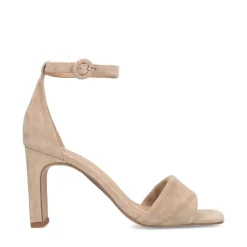 Manfield Beige suède sandalen met hak^DAMES Sandalen