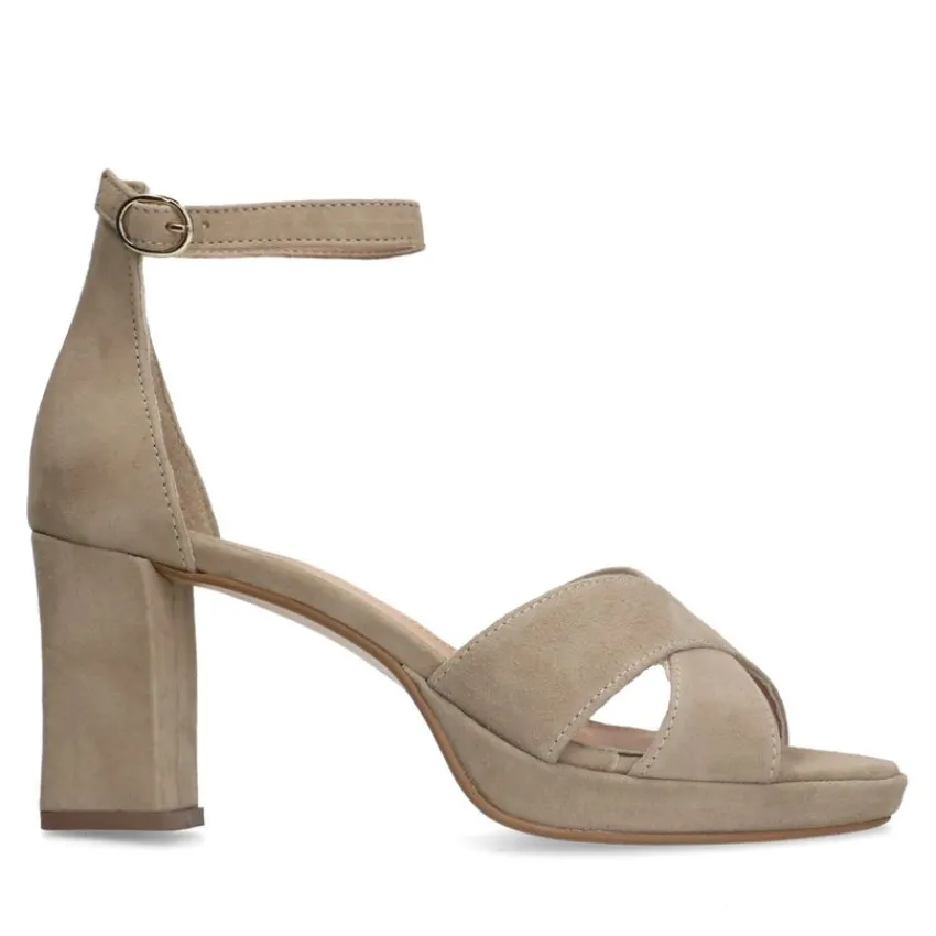 Manfield Beige suède sandalen met hak^DAMES Sandalen
