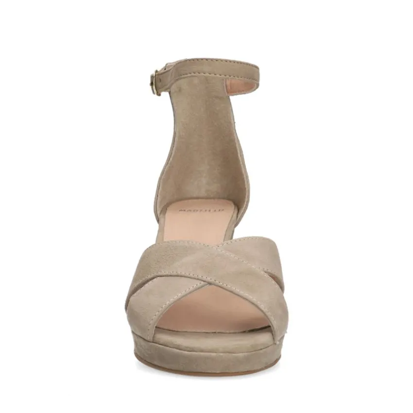 Manfield Beige suède sandalen met hak^DAMES Sandalen