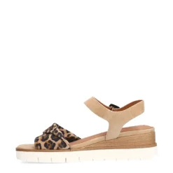 No Stress Beige suède sandalen met leopard details^DAMES Sandalen