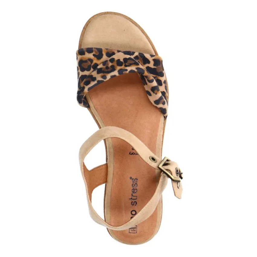 No Stress Beige suède sandalen met leopard details^DAMES Sandalen