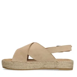 Manfield Beige suède sandalen met plateau^DAMES Espadrilles|Sandalen