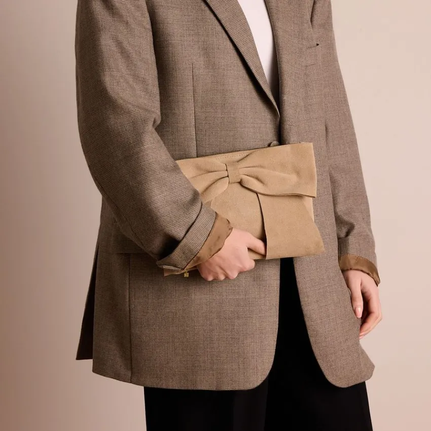 Manfield Beige suède schoudertas^ Schoudertassen