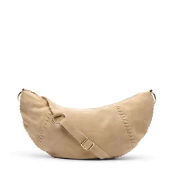 Manfield Beige suède schoudertas^ Schoudertassen